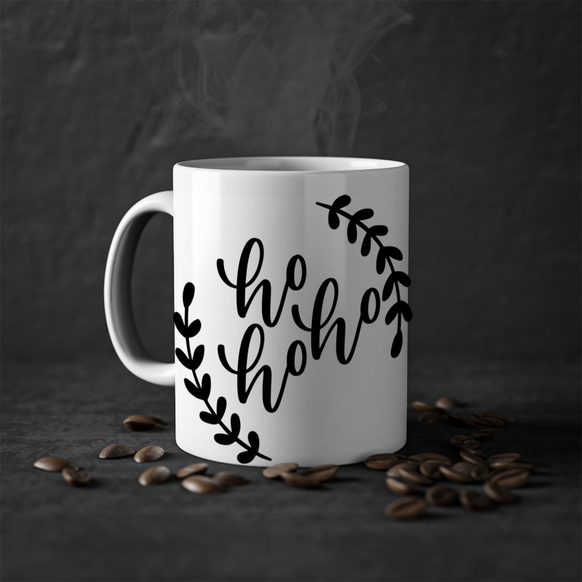 A festive Ho Ho Ho Christmas Mug with a glossy finish, featuring a colored handle and interior, perfect for holiday beverages.