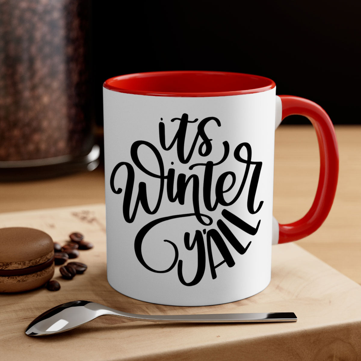 A stylish two-tone Christmas mug with a glossy finish, featuring a colored handle and interior, perfect for holiday beverages.