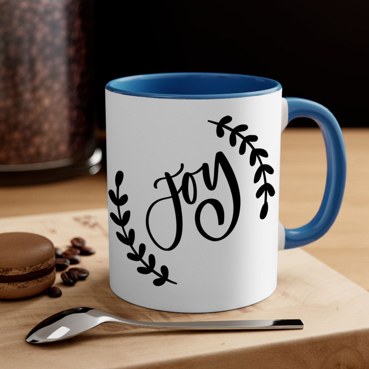 Christmas Ornamentsjoy 182# Mug with colorful handle and glossy finish, available in multiple colors and sizes.