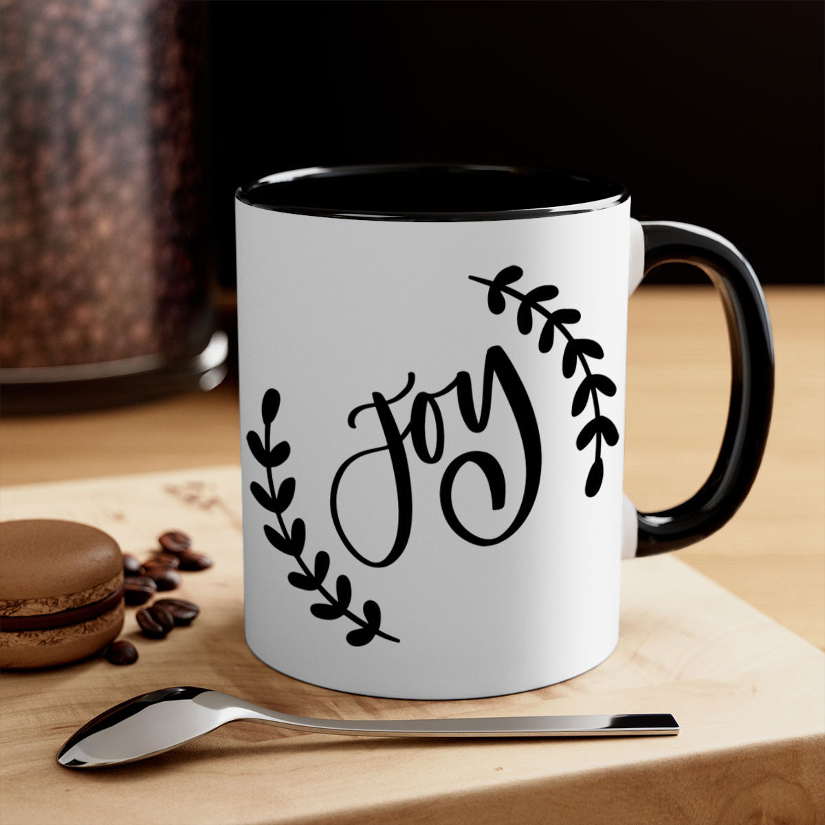 Christmas Ornamentsjoy 182# Mug with colorful handle and glossy finish, available in multiple colors and sizes.