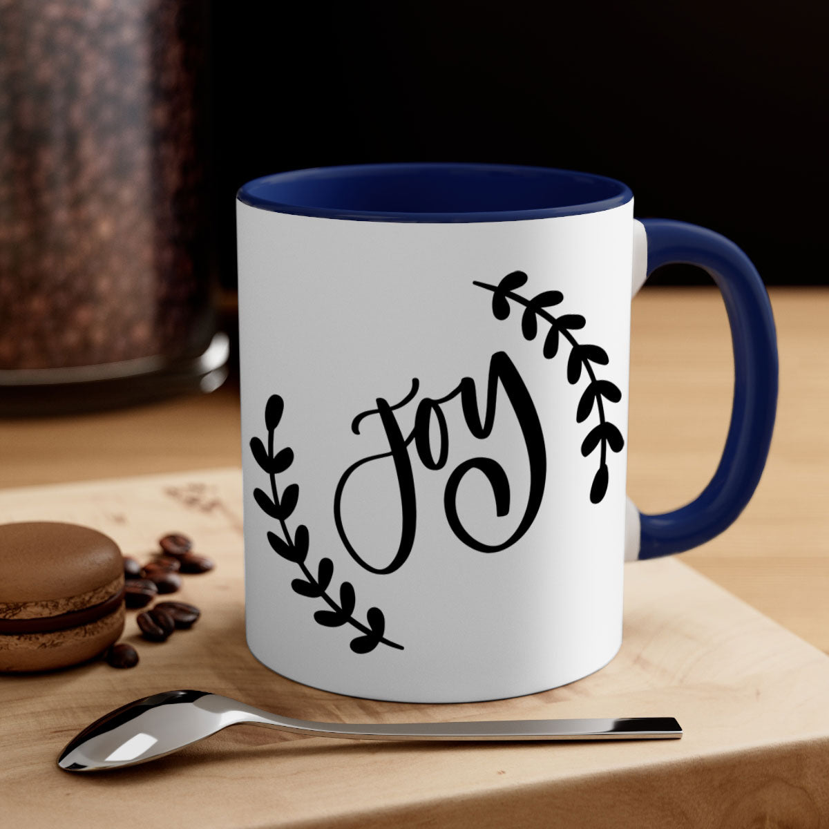Christmas Ornamentsjoy 182# Mug with colorful handle and glossy finish, available in multiple colors and sizes.