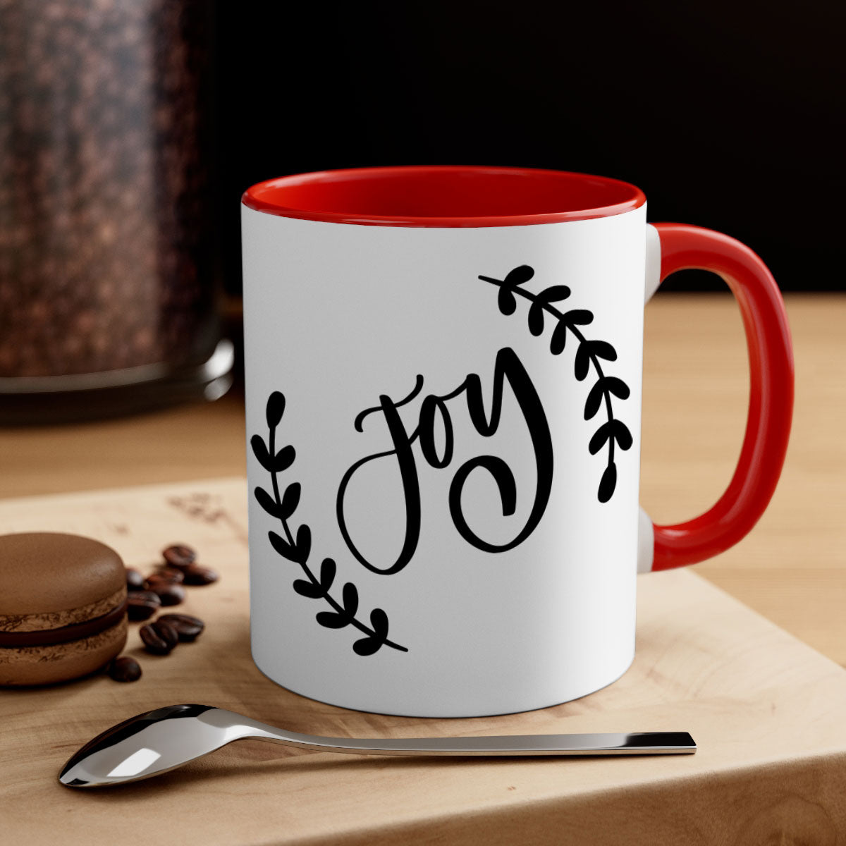 Christmas Ornamentsjoy 182# Mug with colorful handle and glossy finish, available in multiple colors and sizes.
