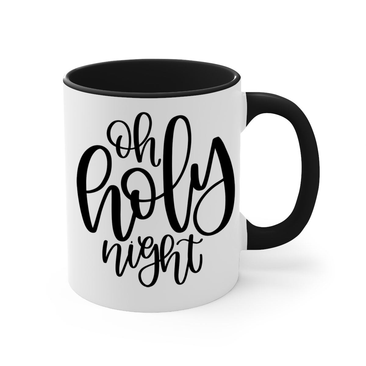 Oh Holy Night Christmas Mug with glossy finish, available in five colors, featuring a C-shaped handle, perfect for coffee and tea.