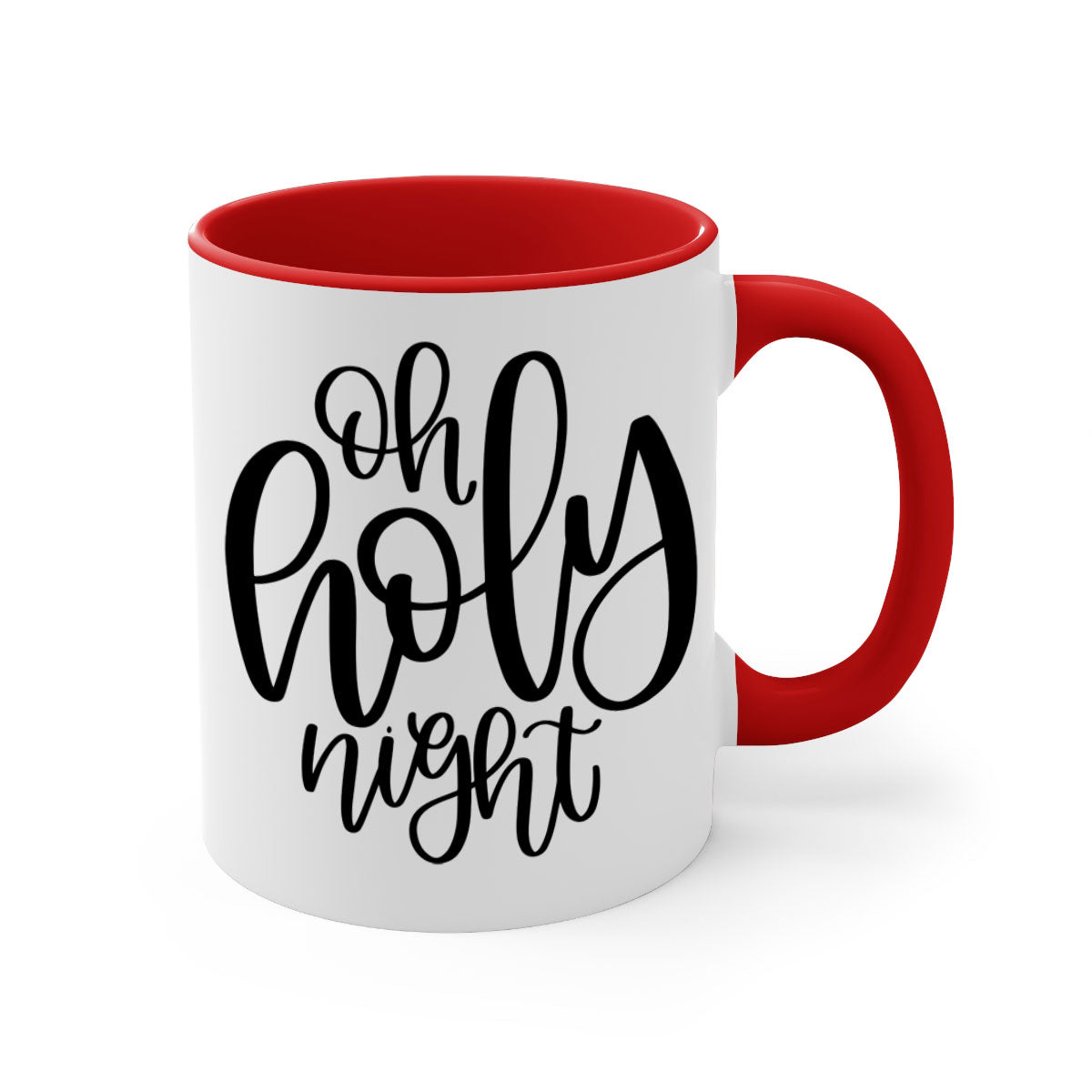 Oh Holy Night Christmas Mug with glossy finish, available in five colors, featuring a C-shaped handle, perfect for coffee and tea.