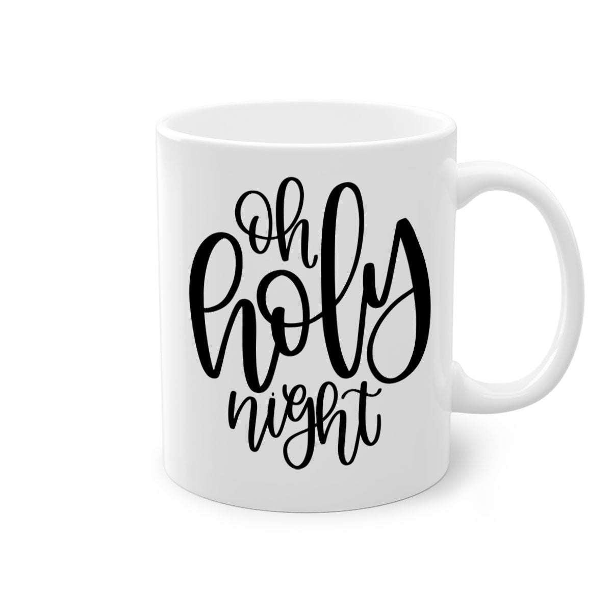 Oh Holy Night Christmas Mug with glossy finish, available in five colors, featuring a C-shaped handle, perfect for coffee and tea.