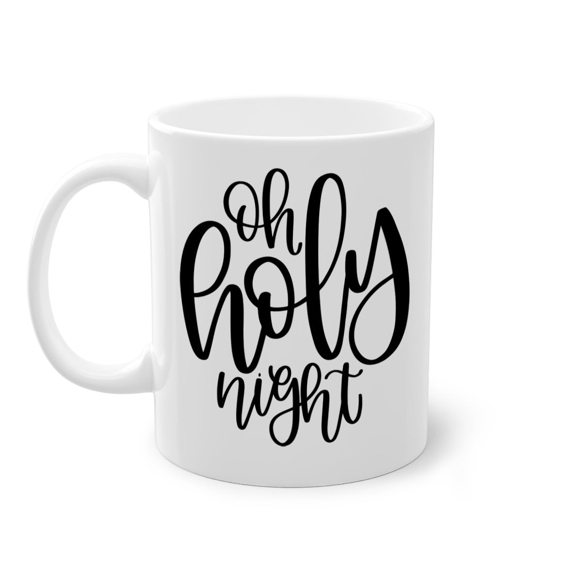 Oh Holy Night Christmas Mug with glossy finish, available in five colors, featuring a C-shaped handle, perfect for coffee and tea.