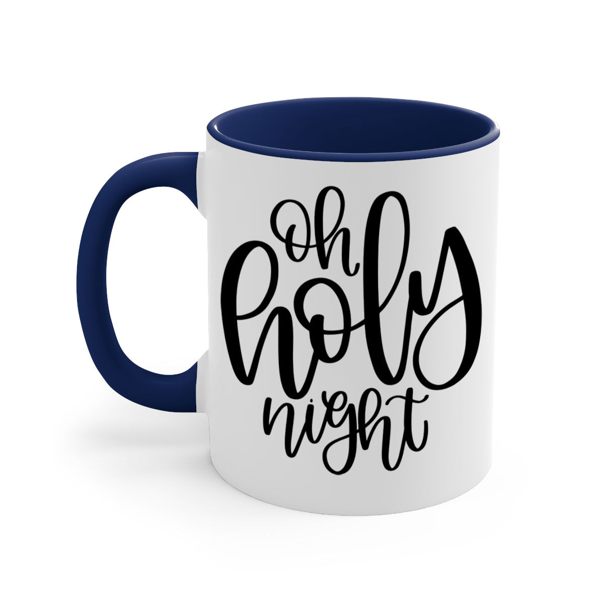 Oh Holy Night Christmas Mug with glossy finish, available in five colors, featuring a C-shaped handle, perfect for coffee and tea.