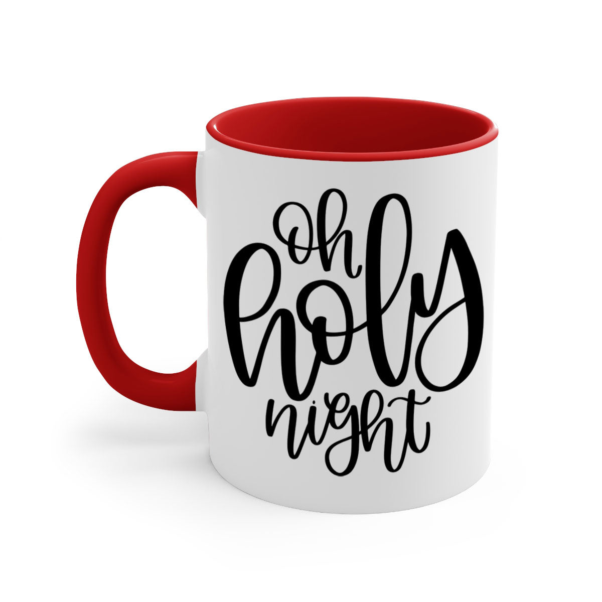 Oh Holy Night Christmas Mug with glossy finish, available in five colors, featuring a C-shaped handle, perfect for coffee and tea.