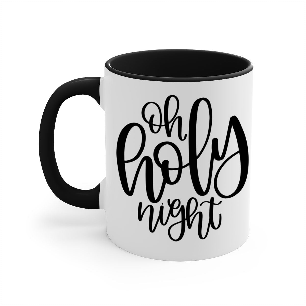 Oh Holy Night Christmas Mug with glossy finish, available in five colors, featuring a C-shaped handle, perfect for coffee and tea.