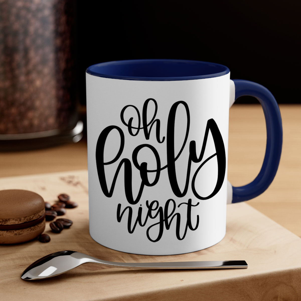 Oh Holy Night Christmas Mug with glossy finish, available in five colors, featuring a C-shaped handle, perfect for coffee and tea.