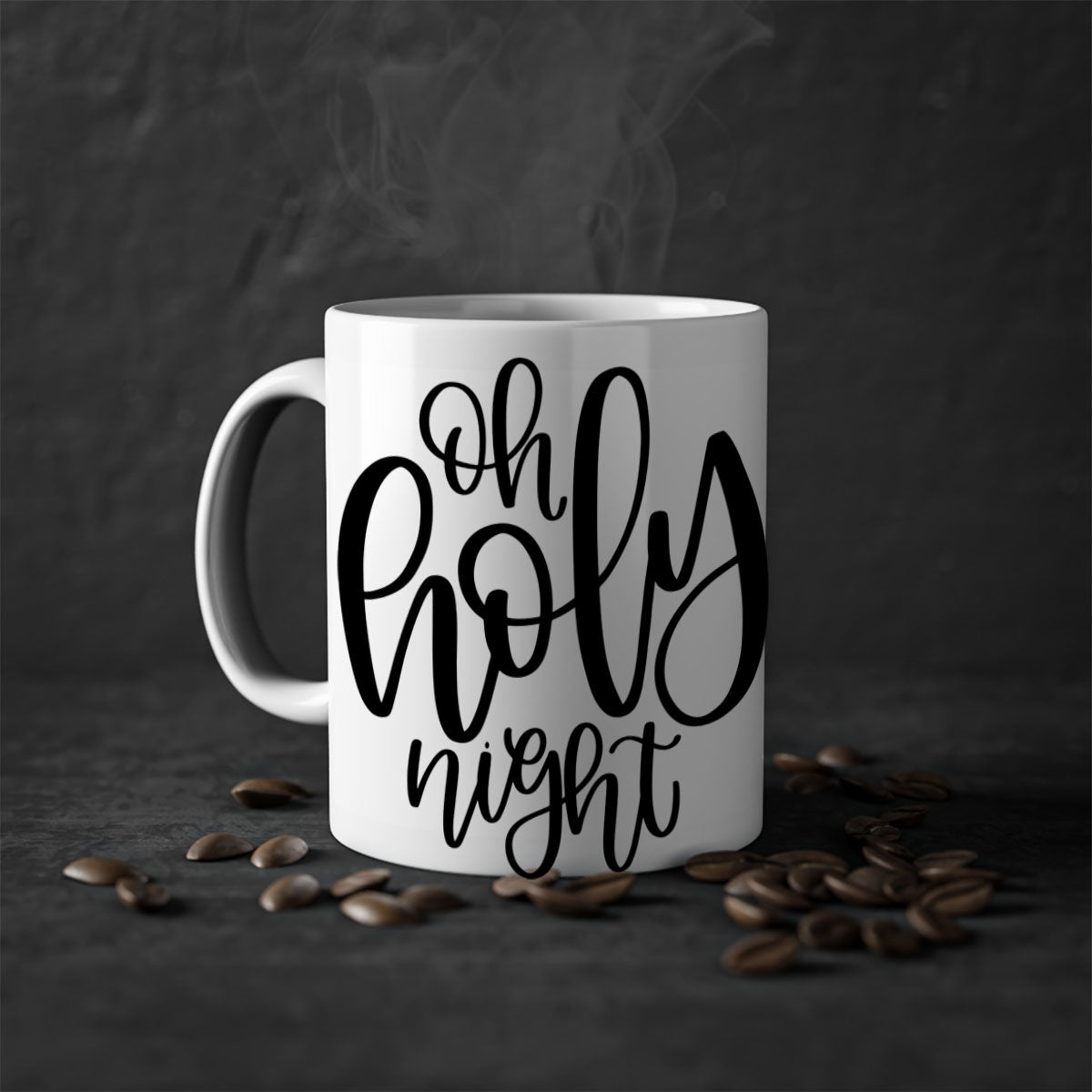 Oh Holy Night Christmas Mug with glossy finish, available in five colors, featuring a C-shaped handle, perfect for coffee and tea.