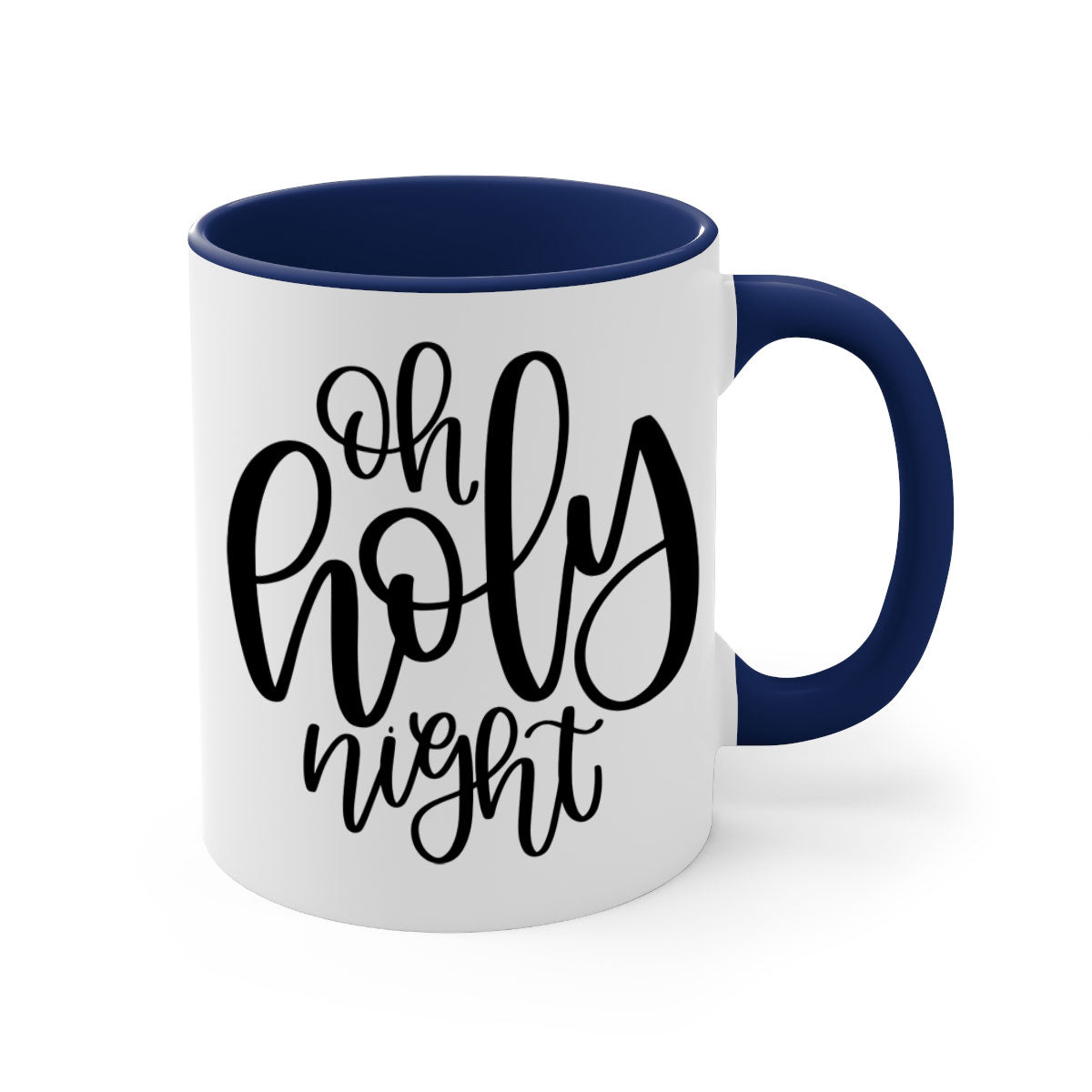 Oh Holy Night Christmas Mug with glossy finish, available in five colors, featuring a C-shaped handle, perfect for coffee and tea.
