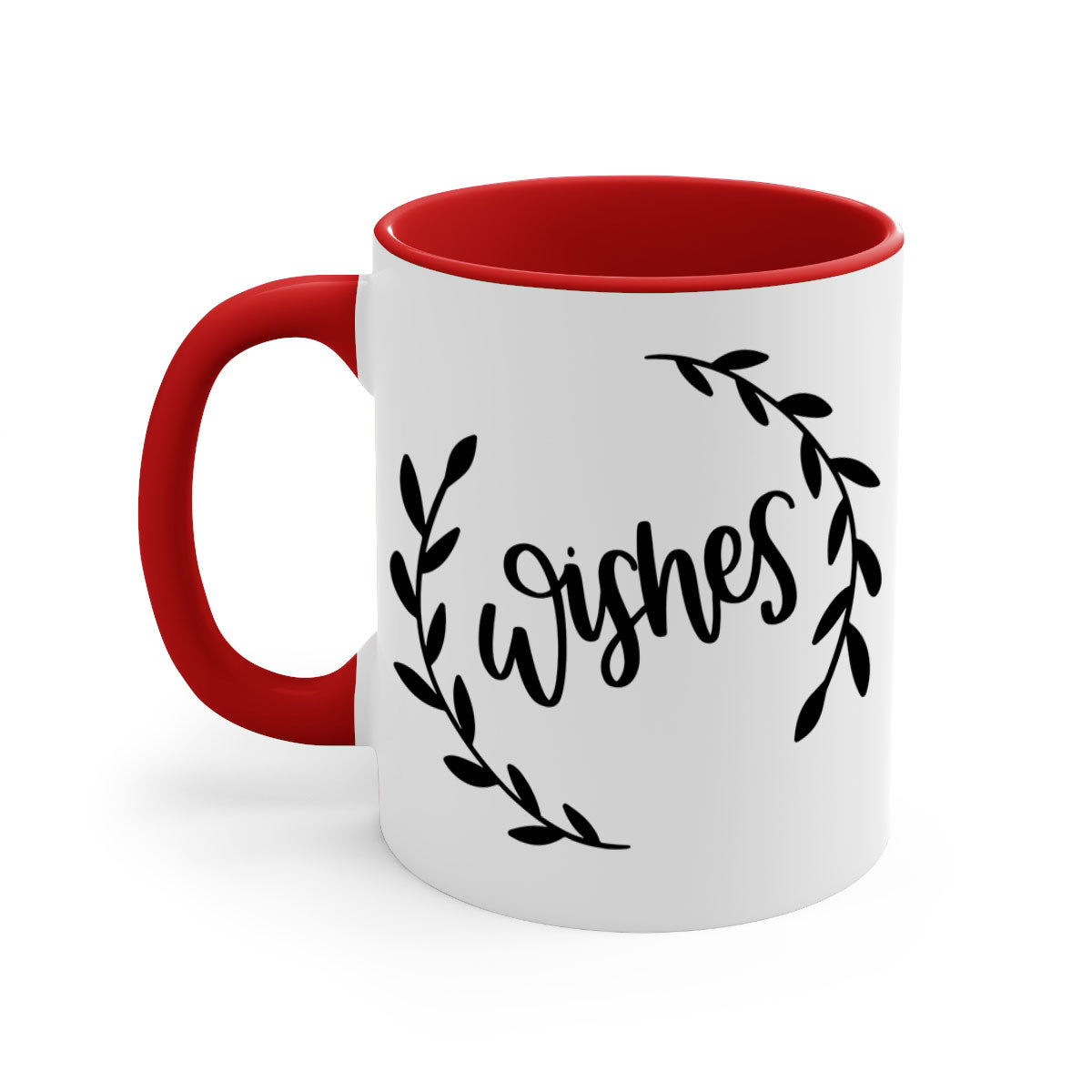 Christmas Ornaments Wishes Mug featuring a glossy finish, colored handle, and interior in festive colors, perfect for holiday beverages.