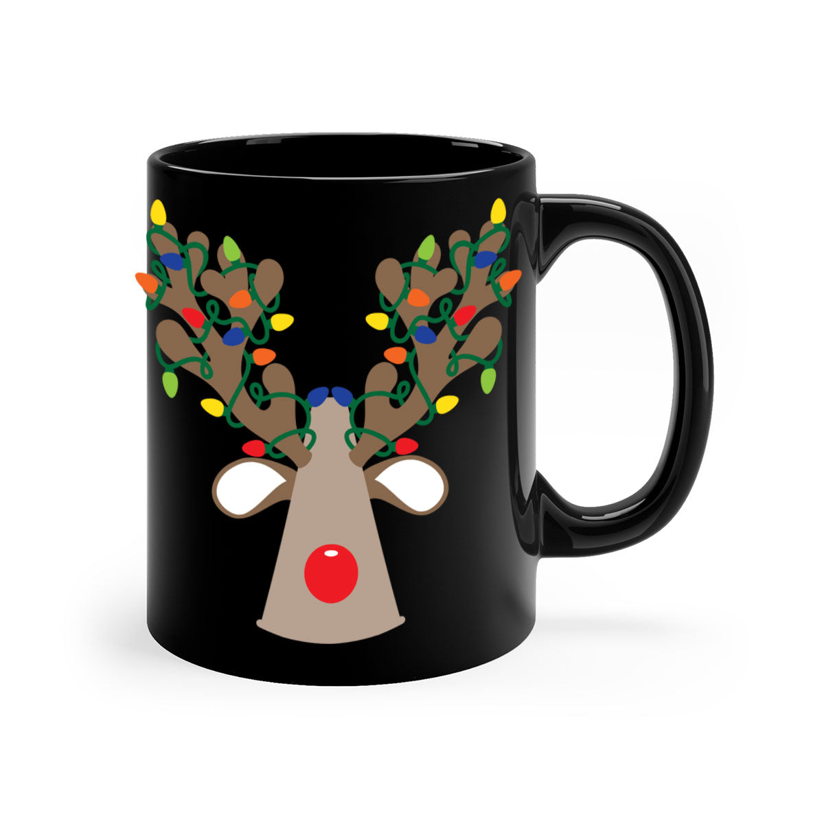 Christmas Reindeer Antler Mug with colorful handle and glossy finish, perfect for holiday beverages.