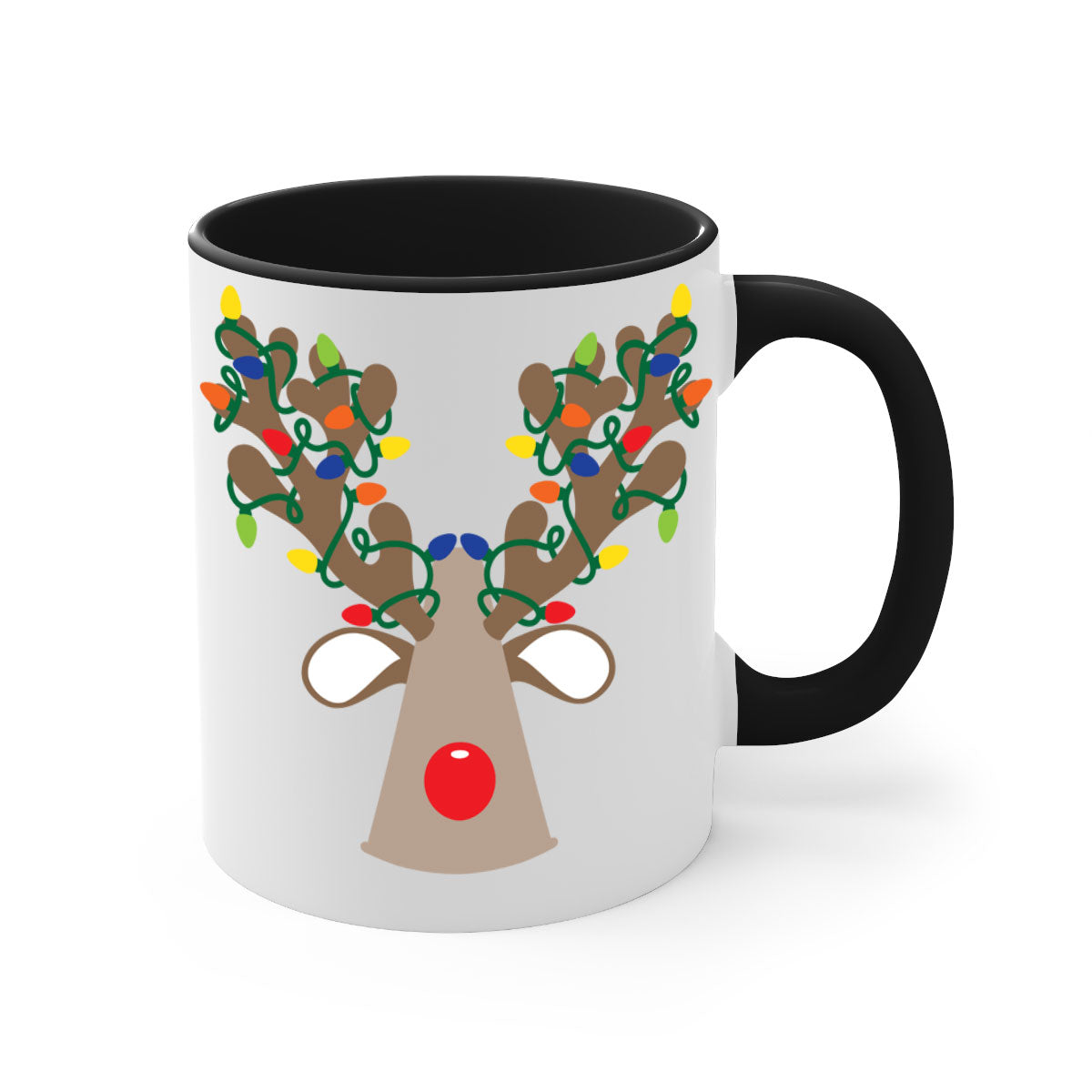 Christmas Reindeer Antler Mug with colorful handle and glossy finish, perfect for holiday beverages.