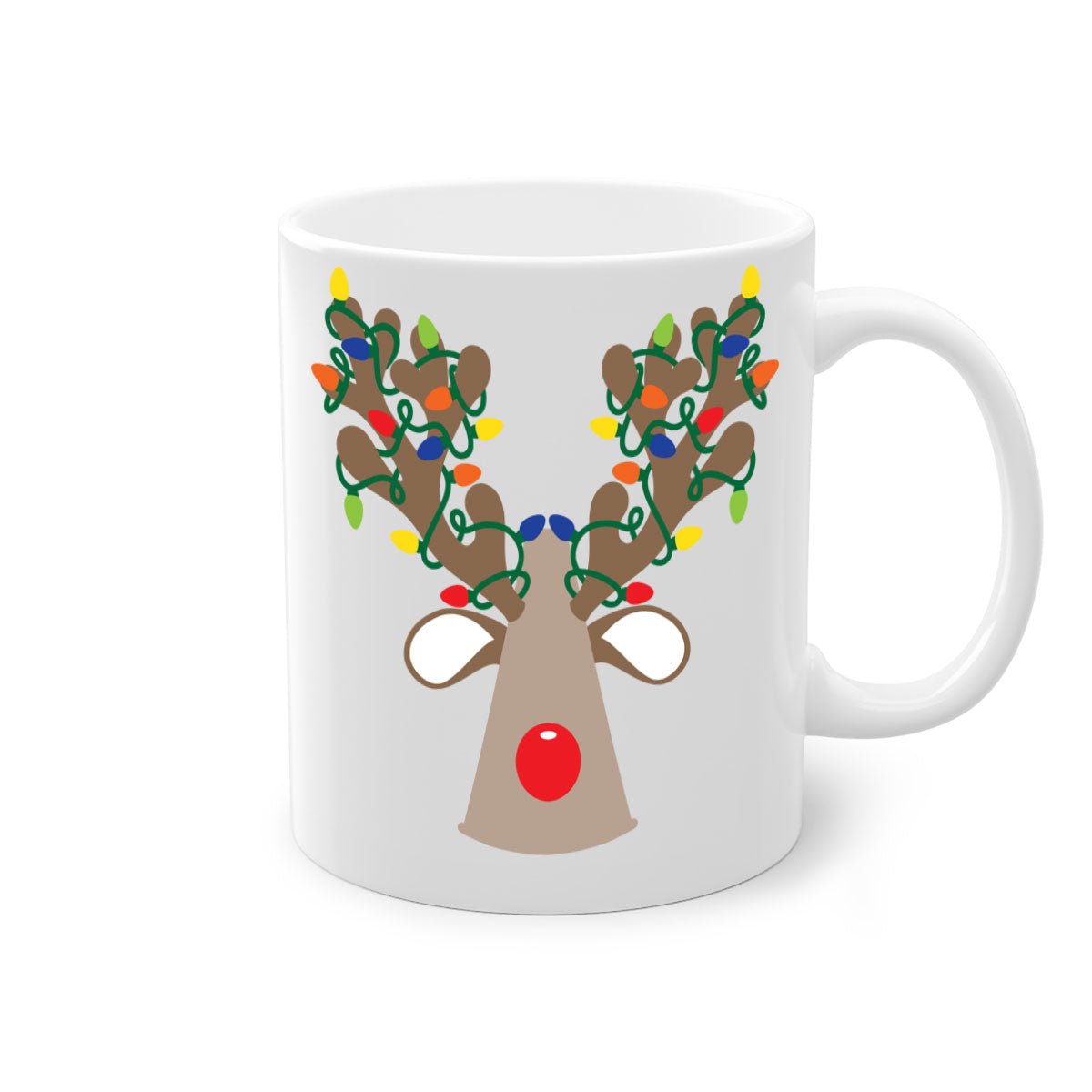 Christmas Reindeer Antler Mug with colorful handle and glossy finish, perfect for holiday beverages.