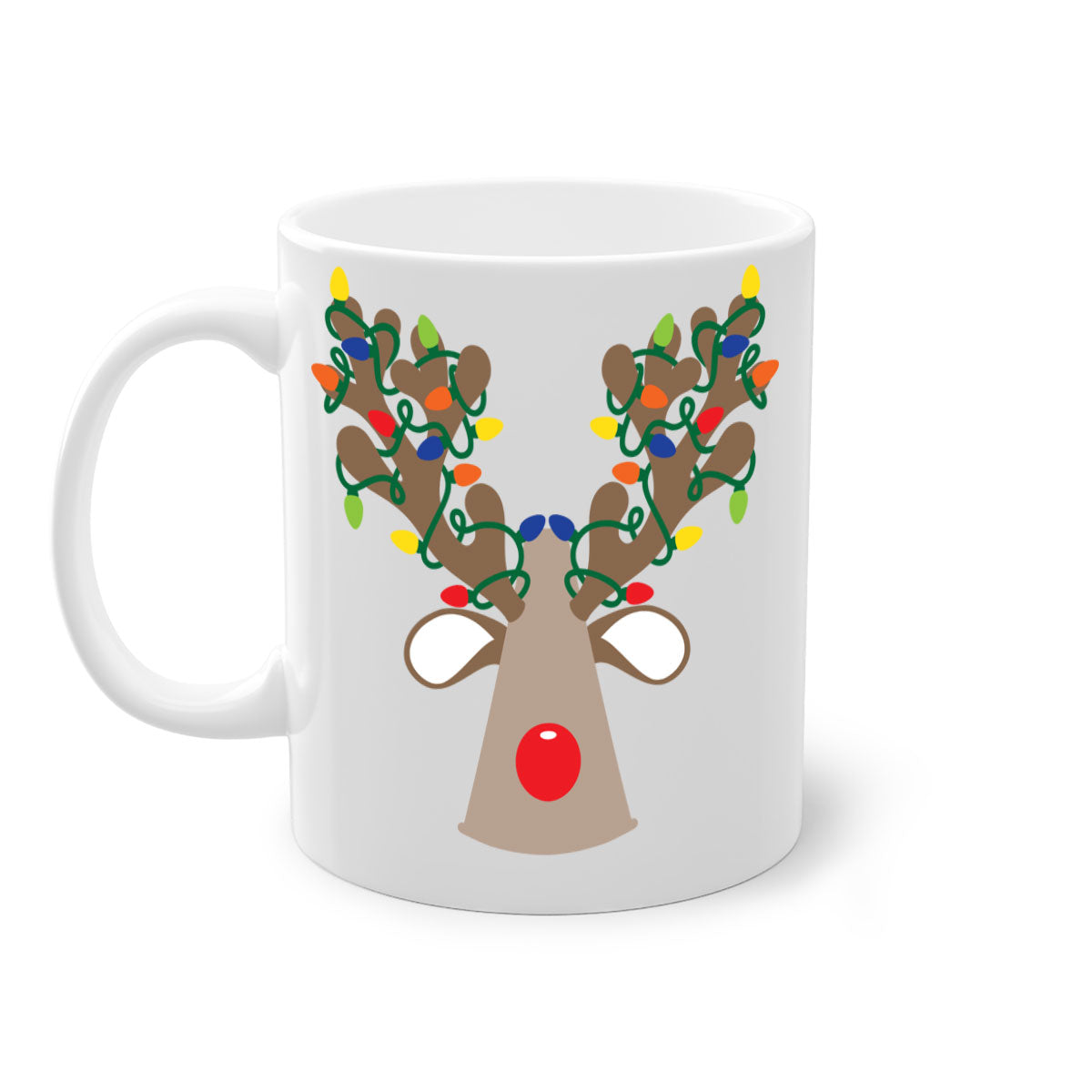 Christmas Reindeer Antler Mug with colorful handle and glossy finish, perfect for holiday beverages.