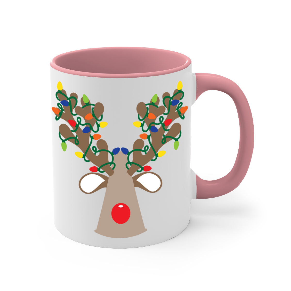 Christmas Reindeer Antler Mug with colorful handle and glossy finish, perfect for holiday beverages.