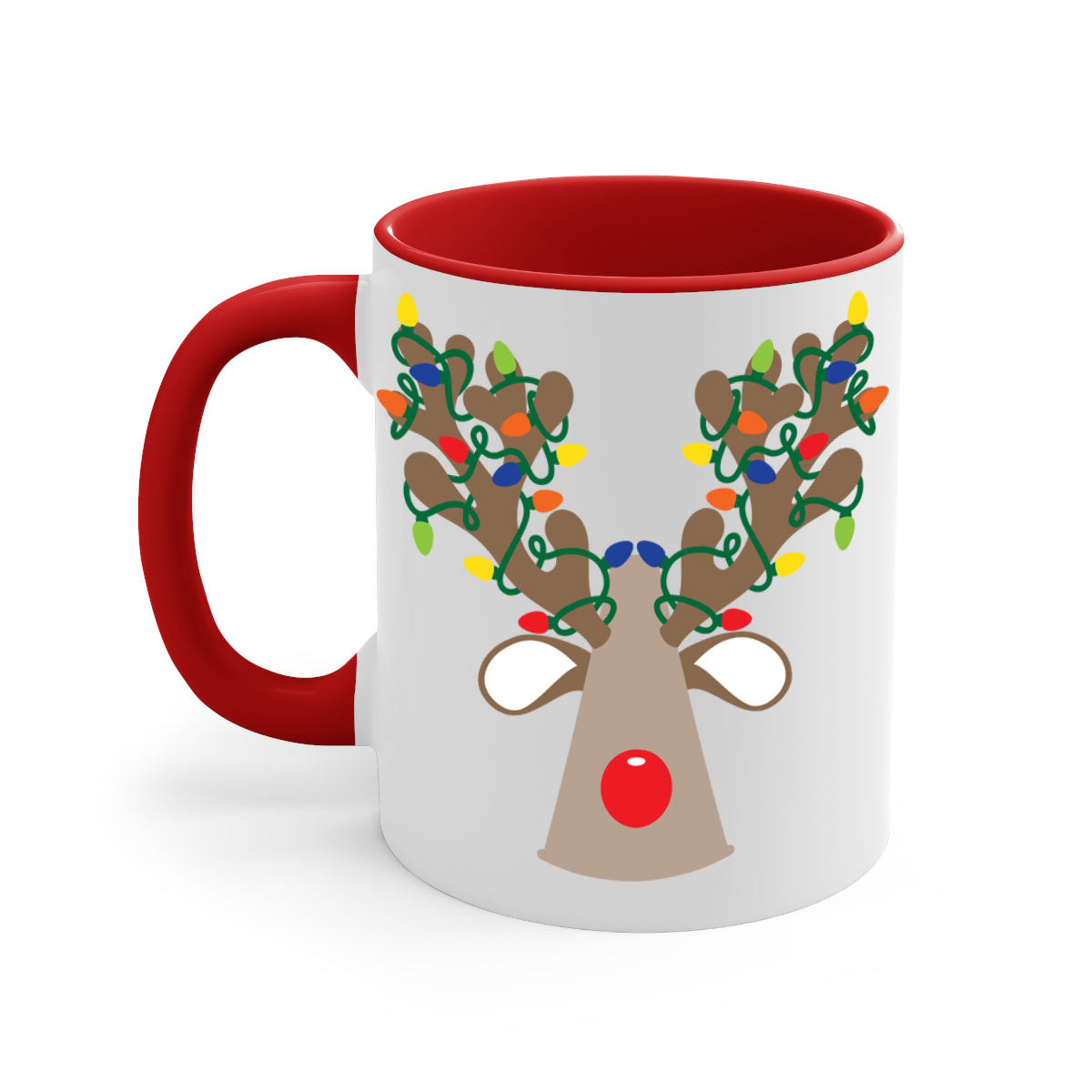Christmas Reindeer Antler Mug with colorful handle and glossy finish, perfect for holiday beverages.