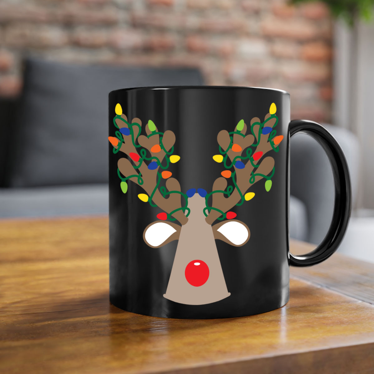 Christmas Reindeer Antler Mug with colorful handle and glossy finish, perfect for holiday beverages.
