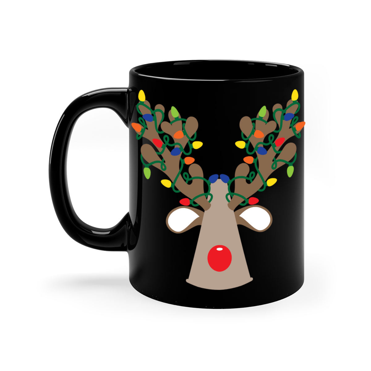 Christmas Reindeer Antler Mug with colorful handle and glossy finish, perfect for holiday beverages.
