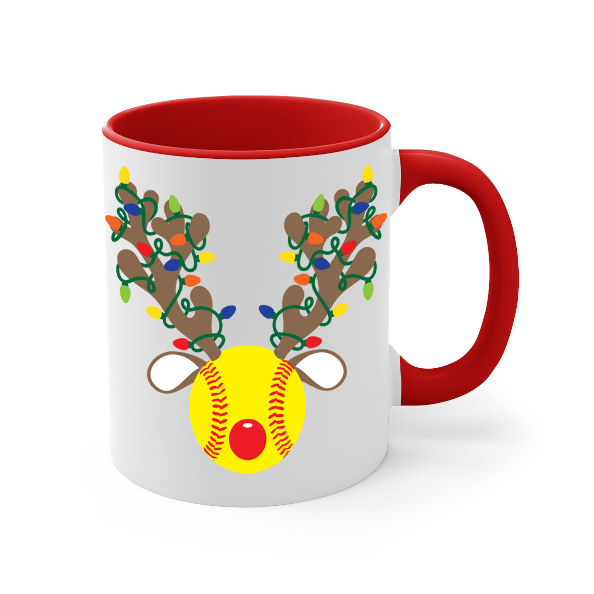 Christmas mug featuring reindeer antler design with a glossy finish and colored handle, available in multiple colors.