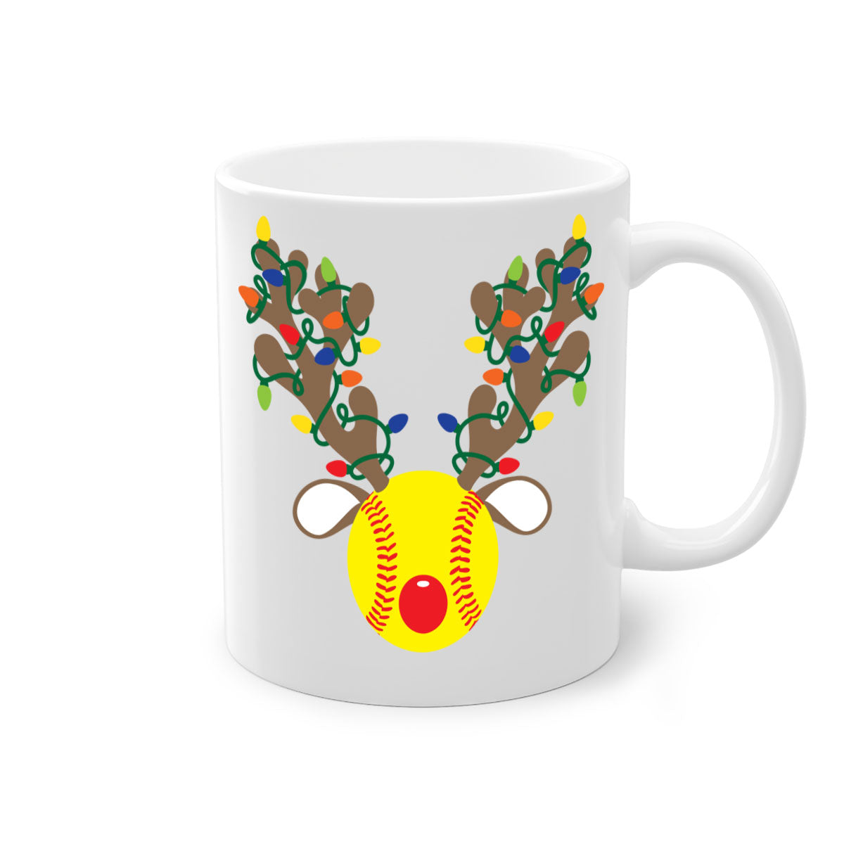 Christmas mug featuring reindeer antler design with a glossy finish and colored handle, available in multiple colors.