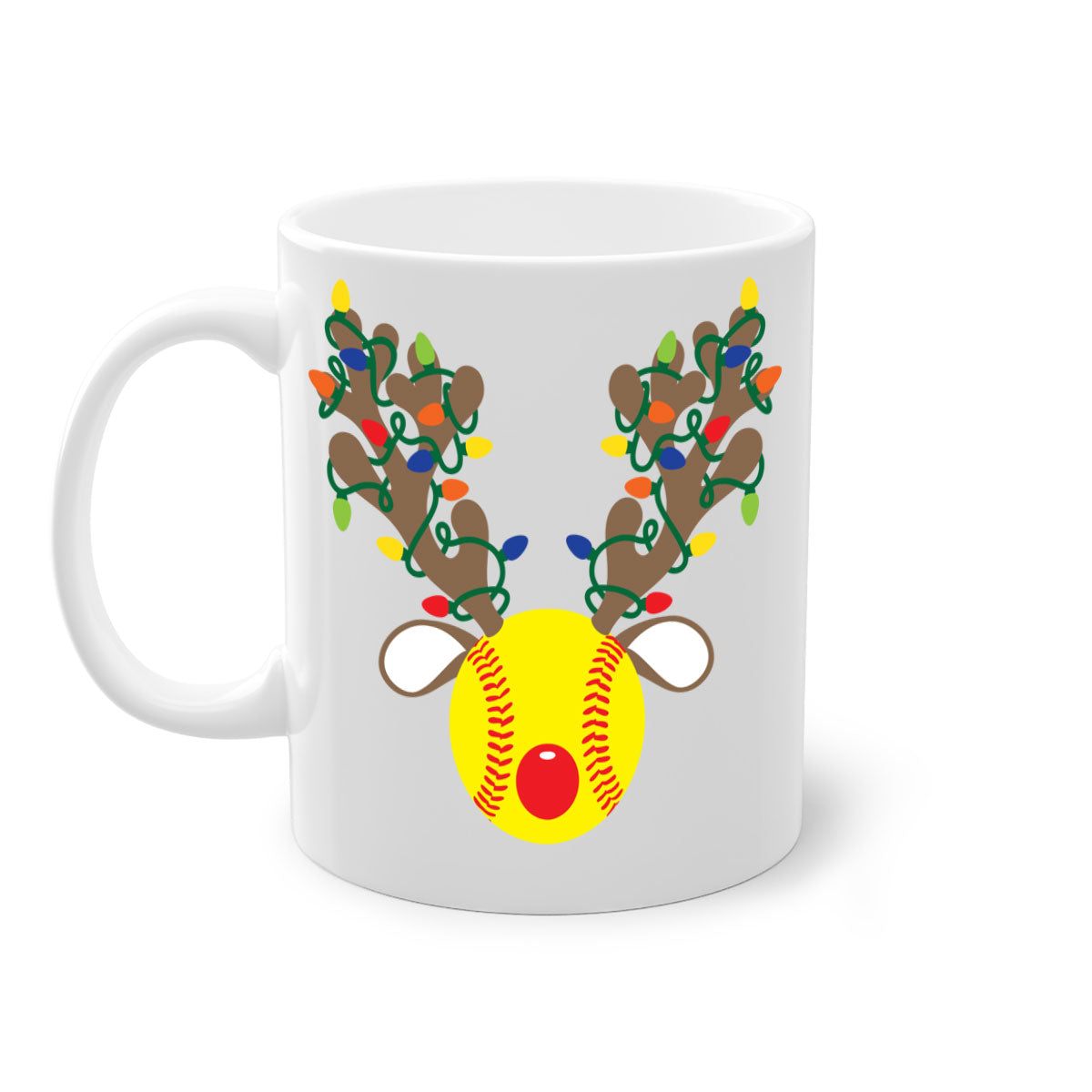 Christmas mug featuring reindeer antler design with a glossy finish and colored handle, available in multiple colors.