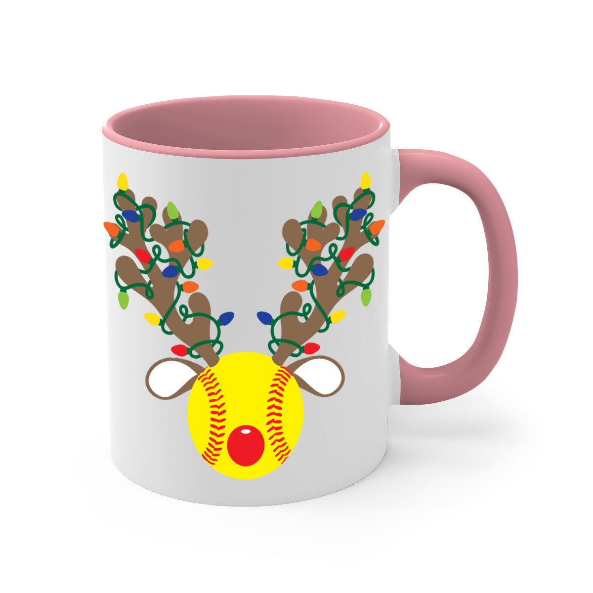 Christmas mug featuring reindeer antler design with a glossy finish and colored handle, available in multiple colors.