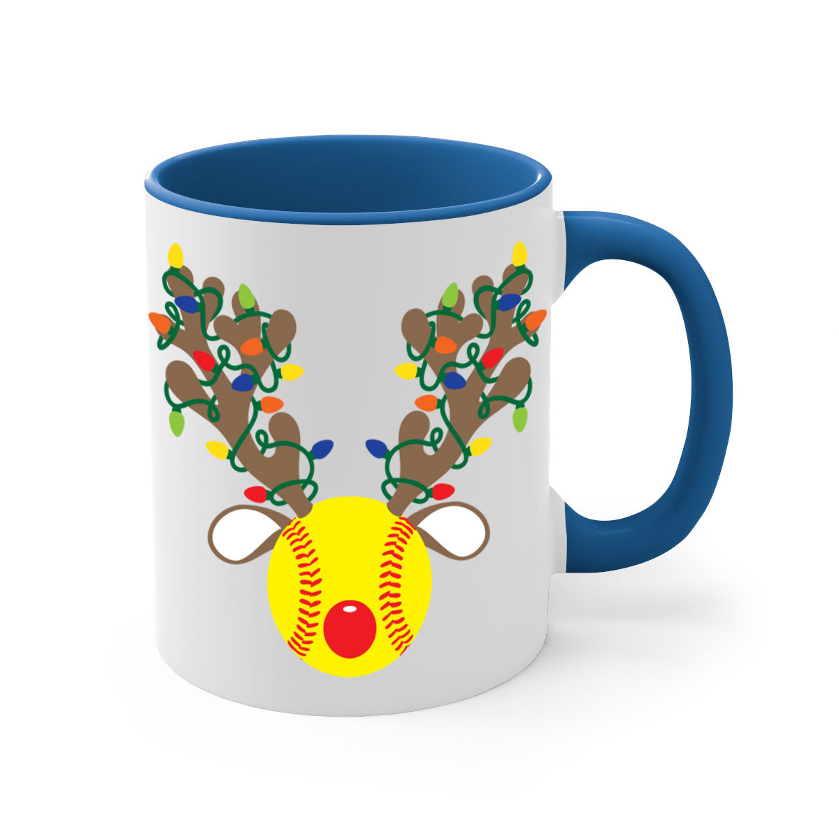 Christmas mug featuring reindeer antler design with a glossy finish and colored handle, available in multiple colors.