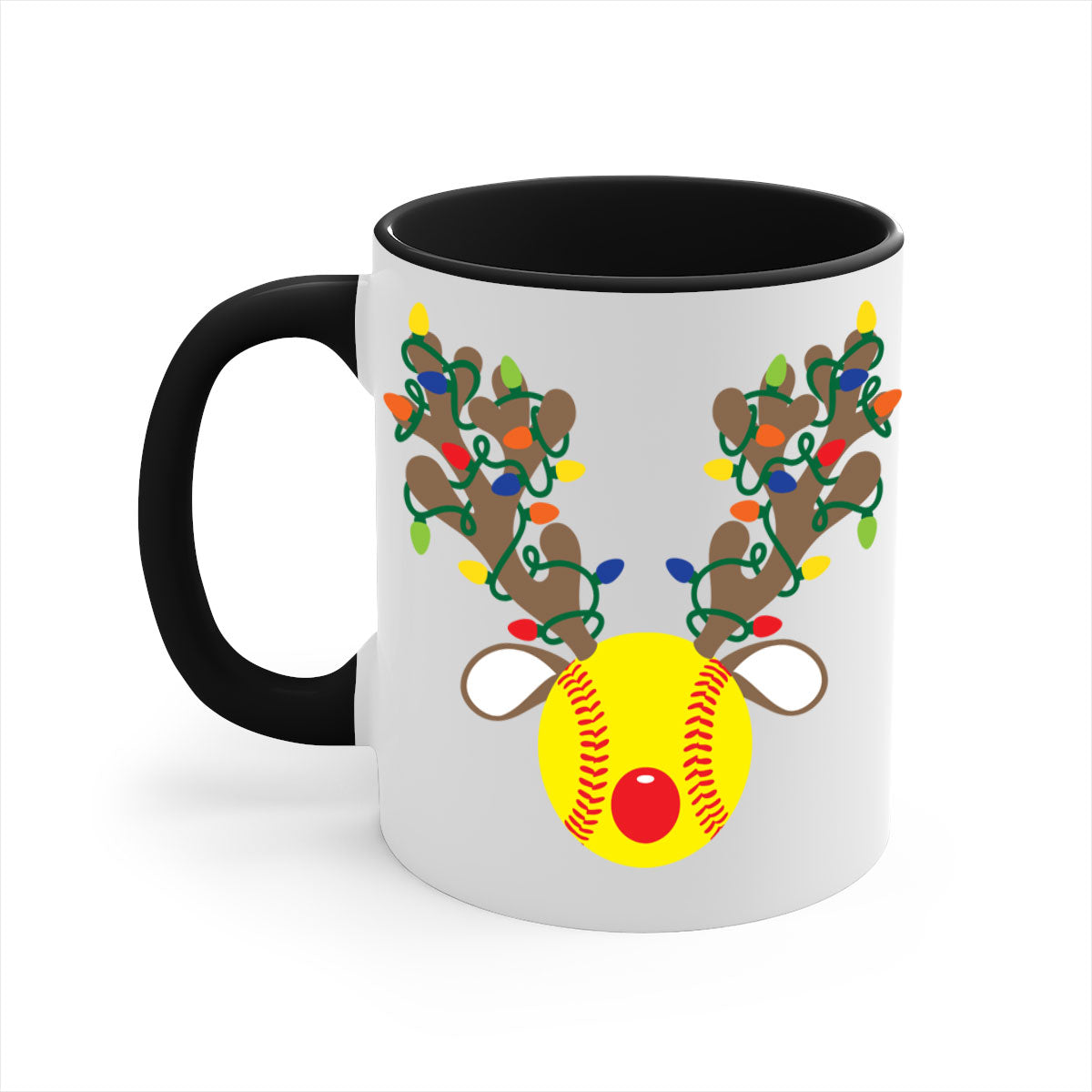 Christmas mug featuring reindeer antler design with a glossy finish and colored handle, available in multiple colors.