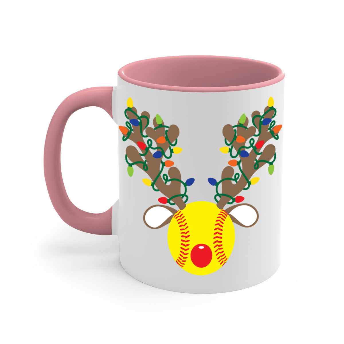 Christmas mug featuring reindeer antler design with a glossy finish and colored handle, available in multiple colors.