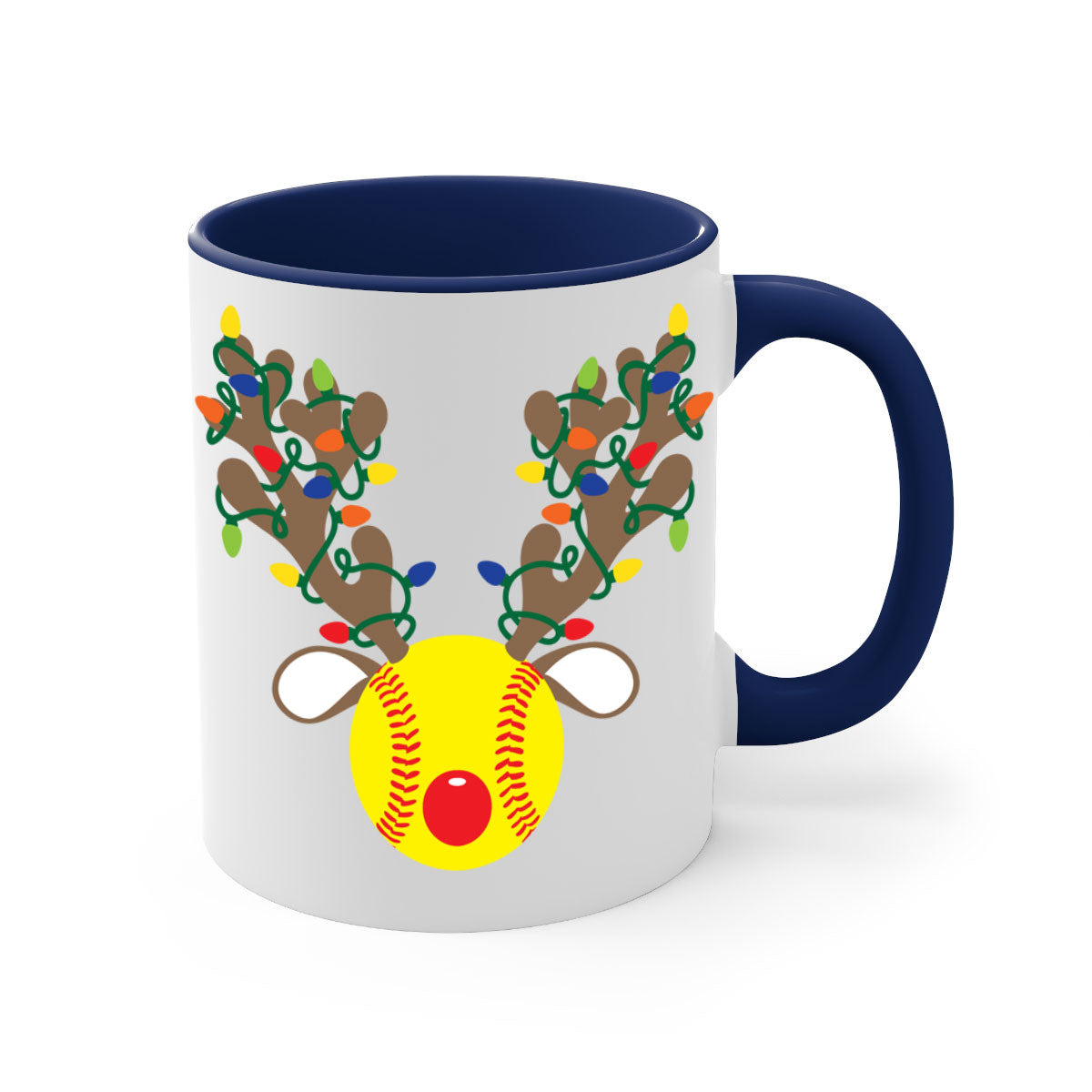 Christmas mug featuring reindeer antler design with a glossy finish and colored handle, available in multiple colors.