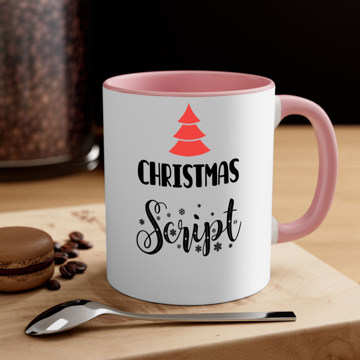 Christmas script style 122# mug with colorful handle and glossy finish, perfect for holiday beverages.