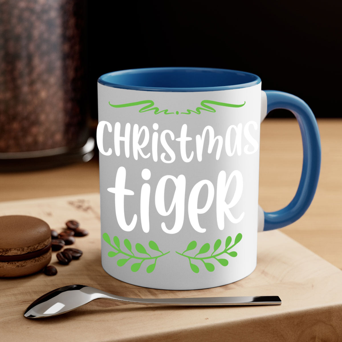 Christmas Tiger Style Mug featuring a two-tone design with a colored handle and glossy finish, perfect for holiday beverages.