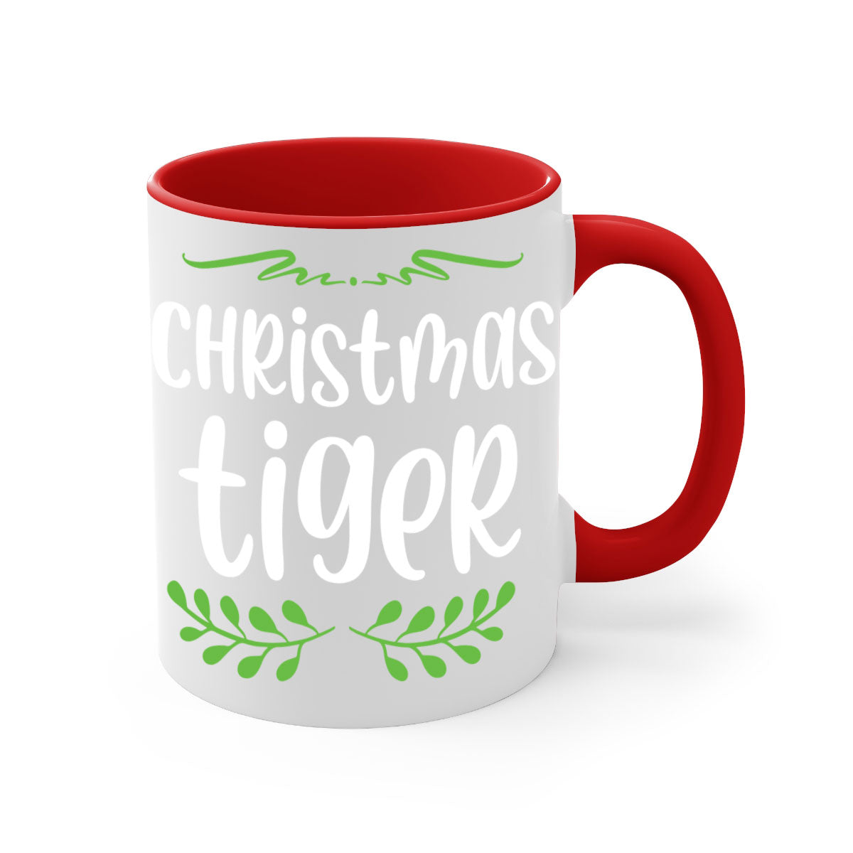Christmas Tiger Style Mug featuring a two-tone design with a colored handle and glossy finish, perfect for holiday beverages.