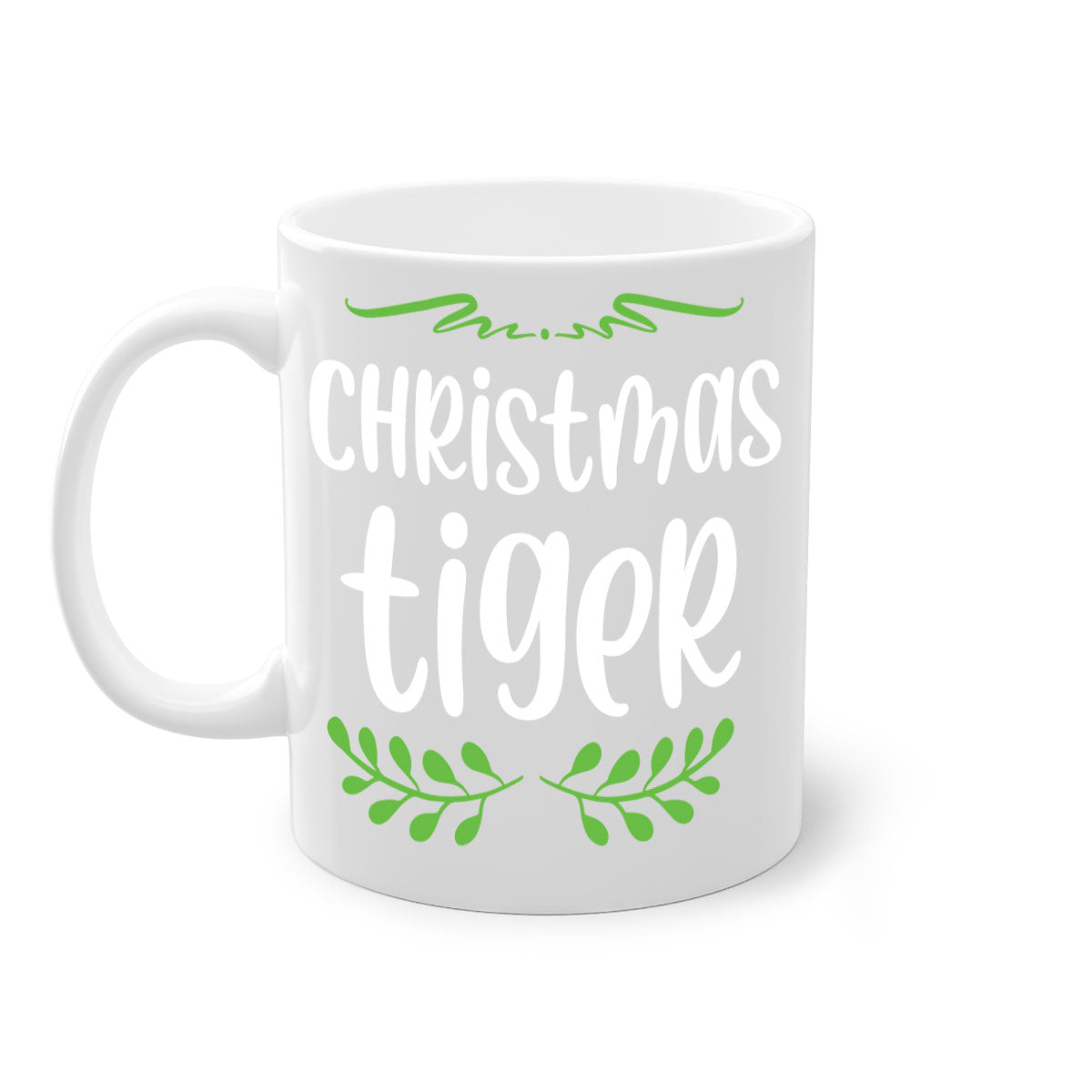 Christmas Tiger Style Mug featuring a two-tone design with a colored handle and glossy finish, perfect for holiday beverages.