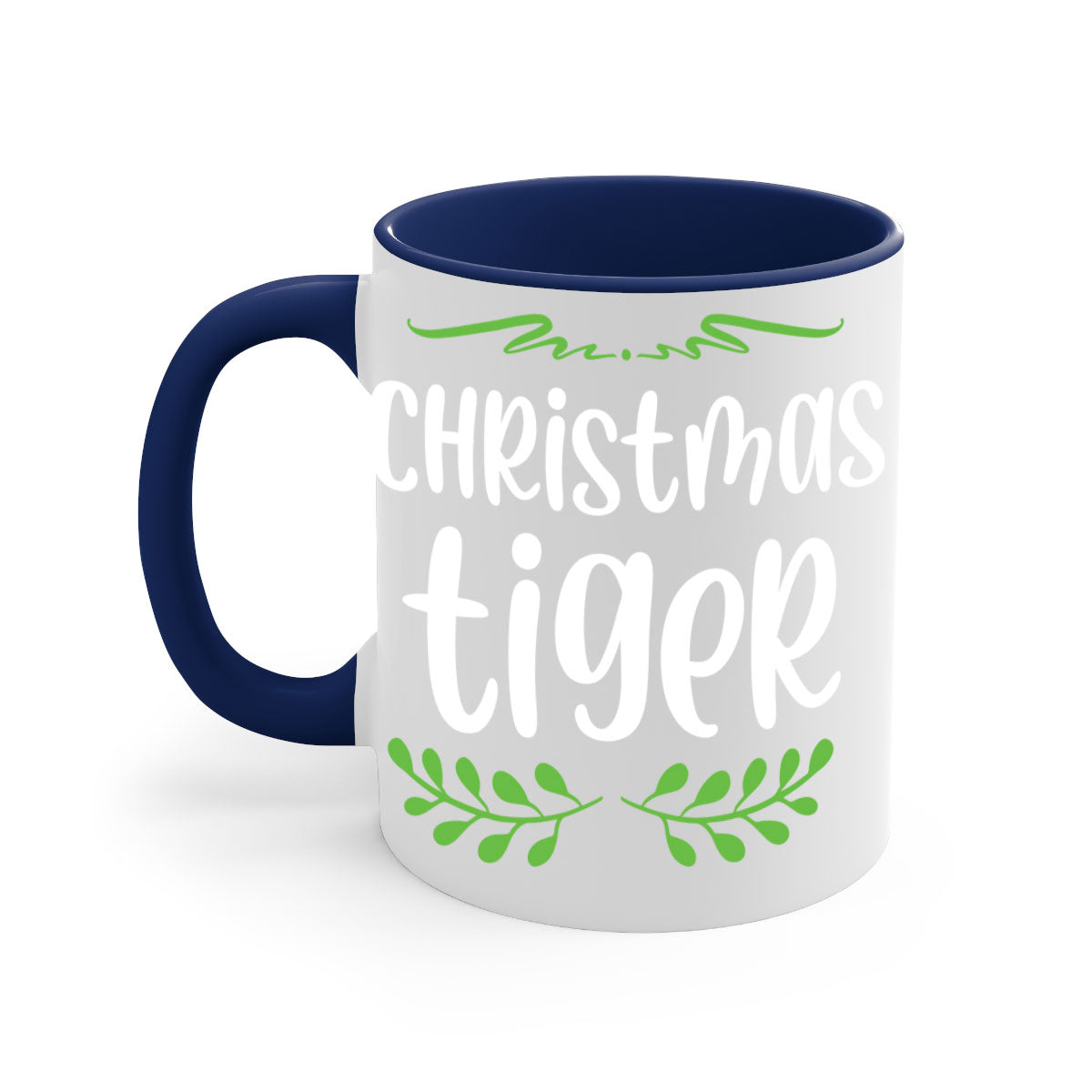 Christmas Tiger Style Mug featuring a two-tone design with a colored handle and glossy finish, perfect for holiday beverages.