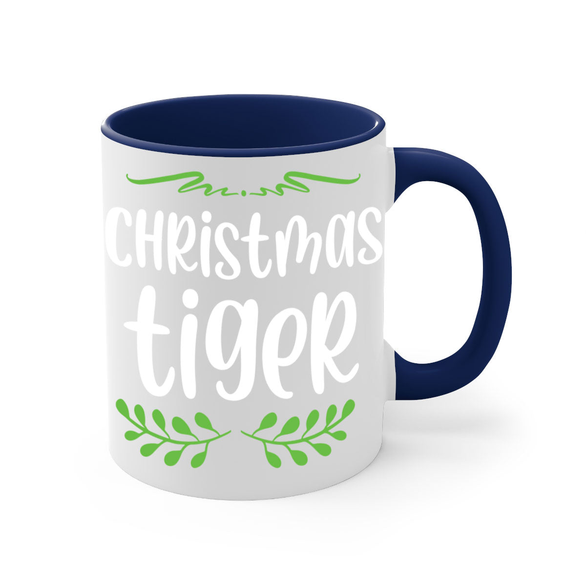 Christmas Tiger Style Mug featuring a two-tone design with a colored handle and glossy finish, perfect for holiday beverages.