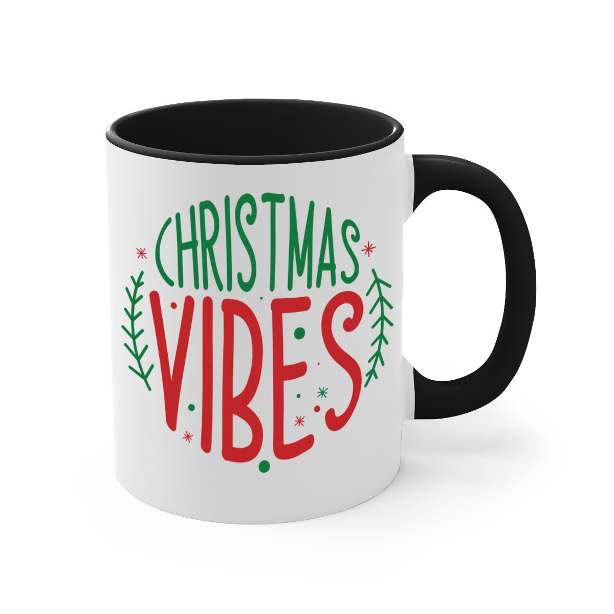 A festive two-tone Christmas mug with a glossy finish, featuring a colored handle and interior, available in five vibrant colors.