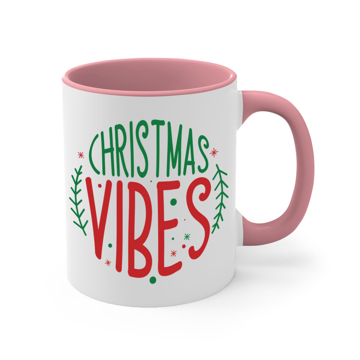 A festive two-tone Christmas mug with a glossy finish, featuring a colored handle and interior, available in five vibrant colors.
