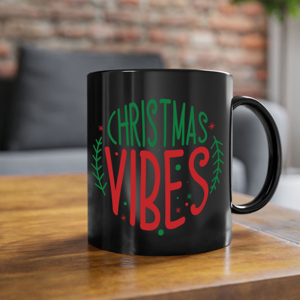 A festive two-tone Christmas mug with a glossy finish, featuring a colored handle and interior, available in five vibrant colors.
