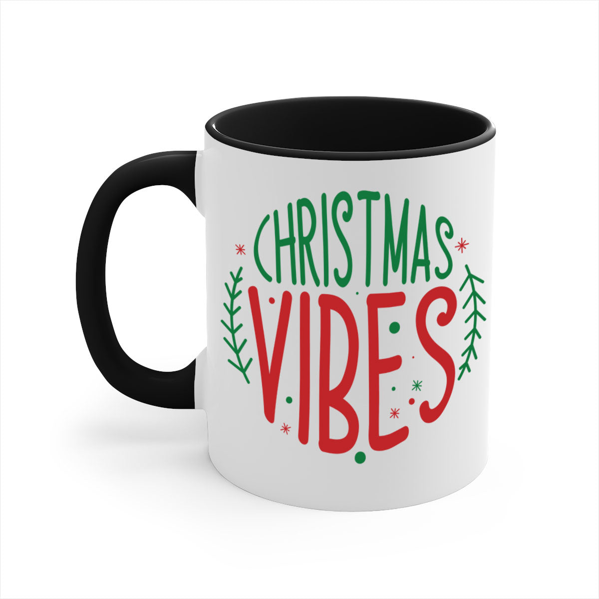 A festive two-tone Christmas mug with a glossy finish, featuring a colored handle and interior, available in five vibrant colors.