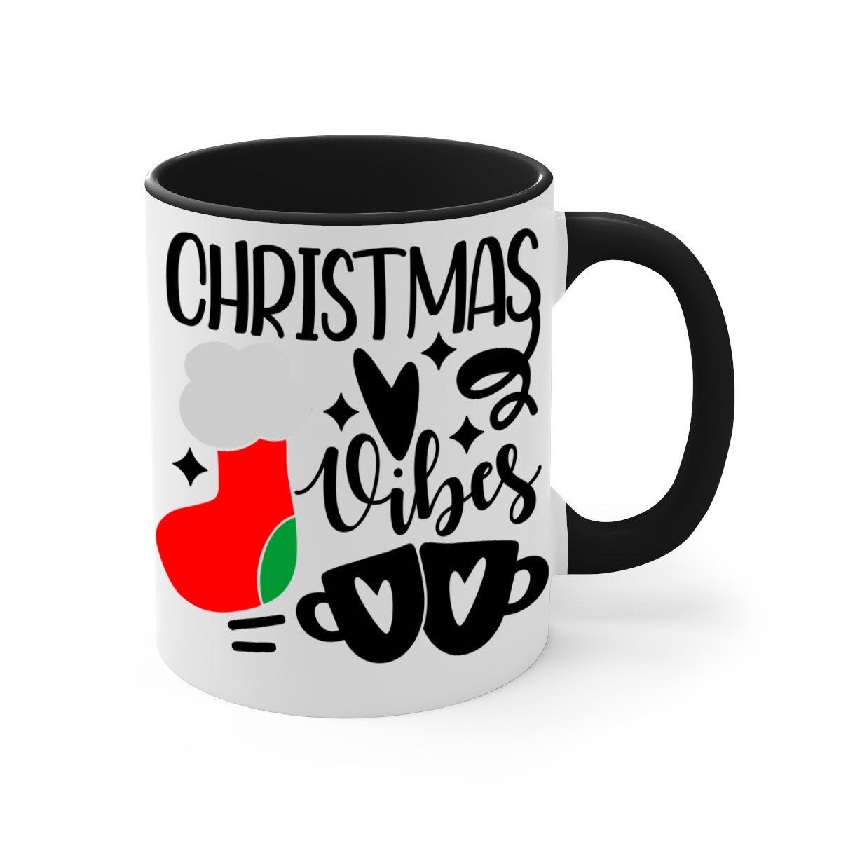 A festive two-tone Christmas mug with a glossy finish, featuring a colored handle and interior, perfect for coffee or tea.