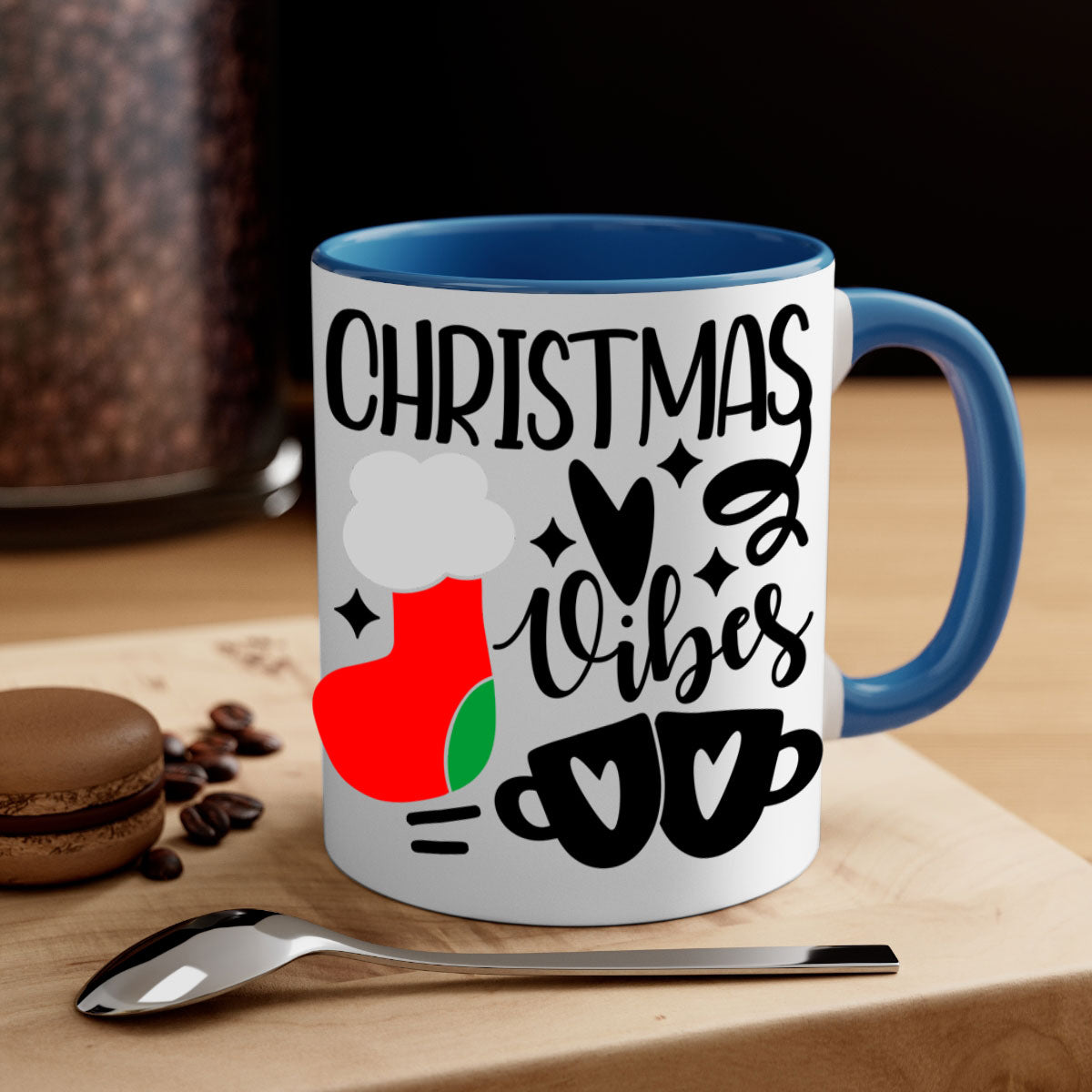A festive two-tone Christmas mug with a glossy finish, featuring a colored handle and interior, perfect for coffee or tea.