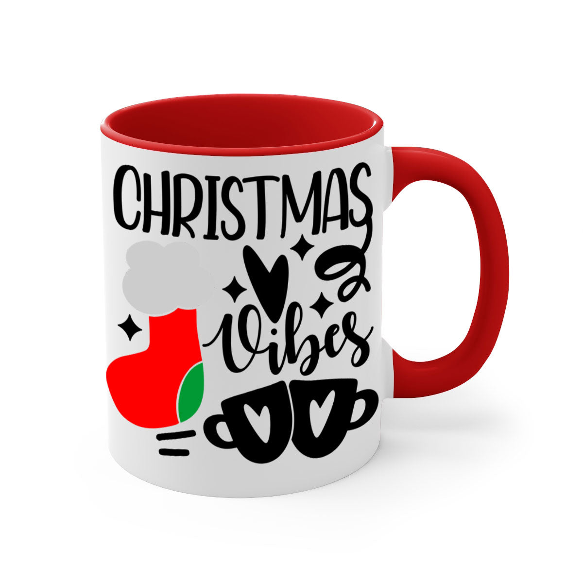 A festive two-tone Christmas mug with a glossy finish, featuring a colored handle and interior, perfect for coffee or tea.