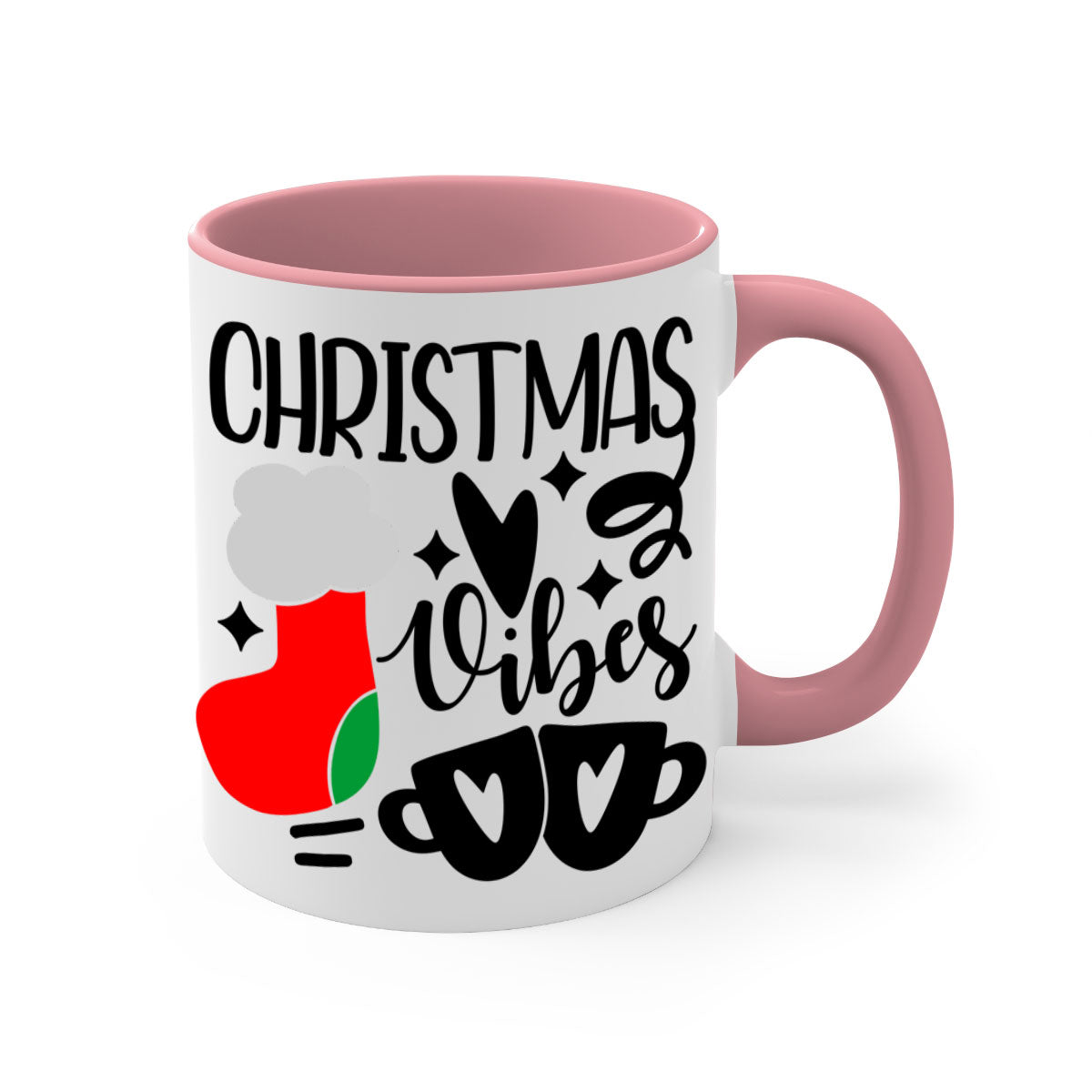 A festive two-tone Christmas mug with a glossy finish, featuring a colored handle and interior, perfect for coffee or tea.