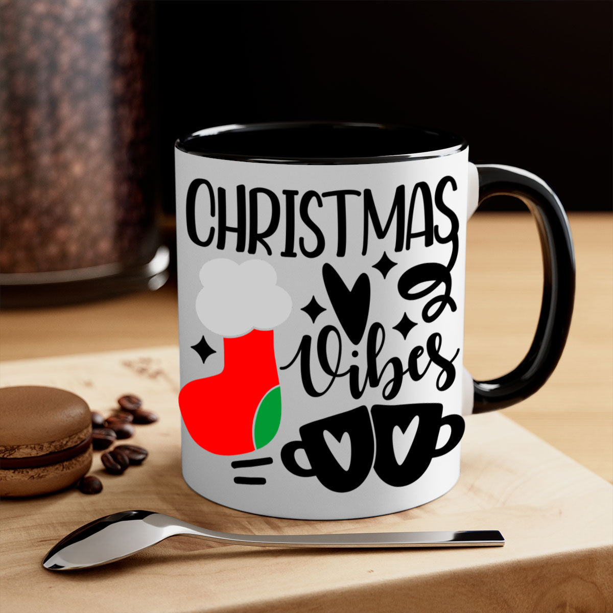 A festive two-tone Christmas mug with a glossy finish, featuring a colored handle and interior, perfect for coffee or tea.