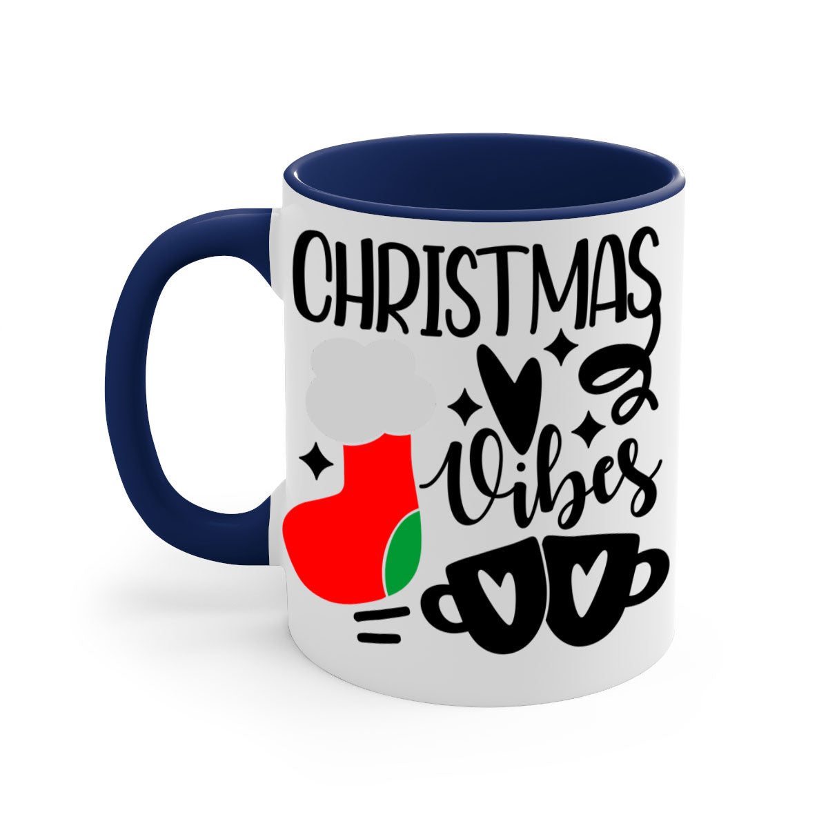 A festive two-tone Christmas mug with a glossy finish, featuring a colored handle and interior, perfect for coffee or tea.