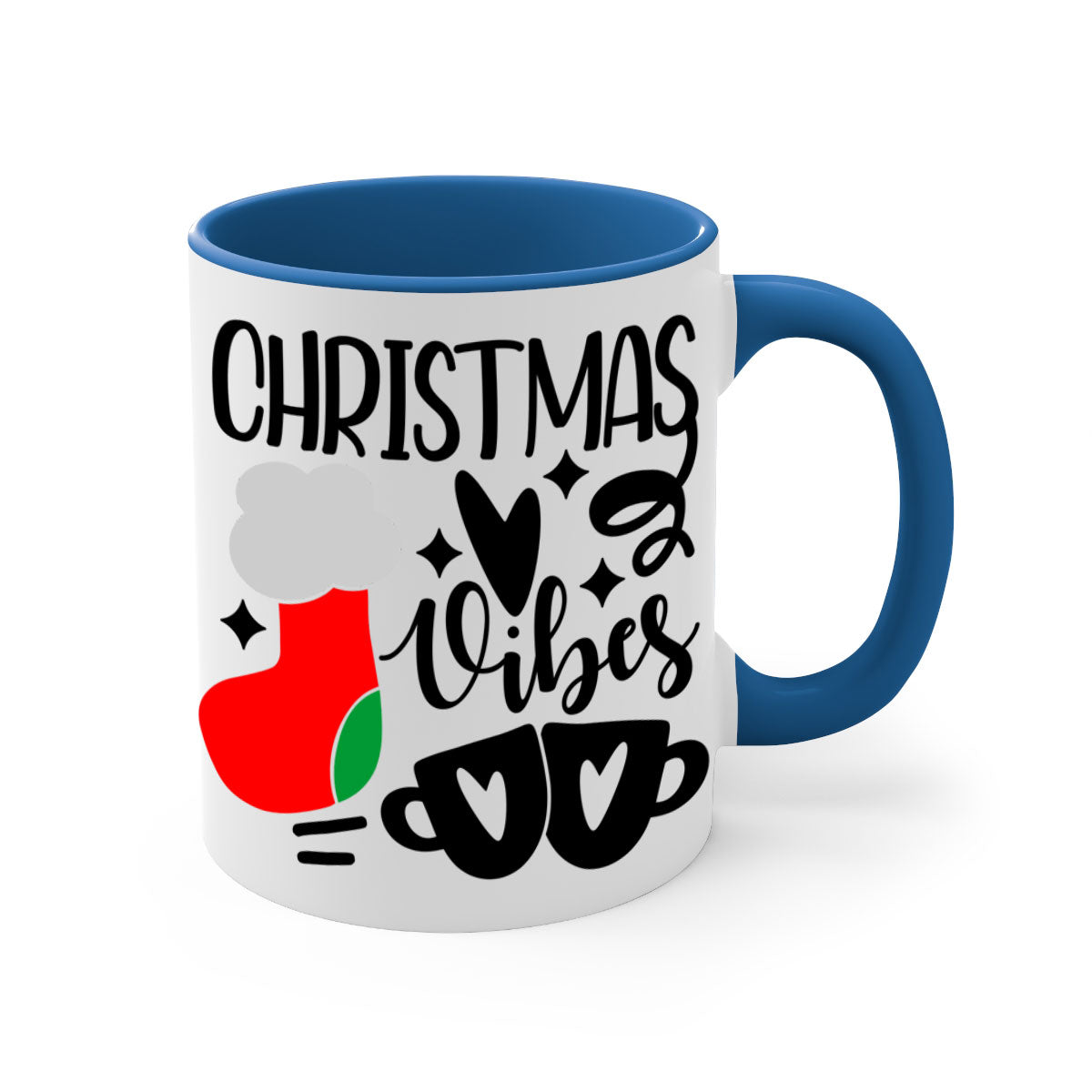 A festive two-tone Christmas mug with a glossy finish, featuring a colored handle and interior, perfect for coffee or tea.